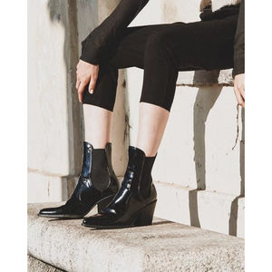 NWT Zara Patent Leather Black Western Boots Sz 38